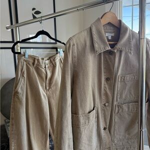 COS Beige Utility Jacket + Pants Set Size 27 Barrel Leg Minimalist Neutral Set